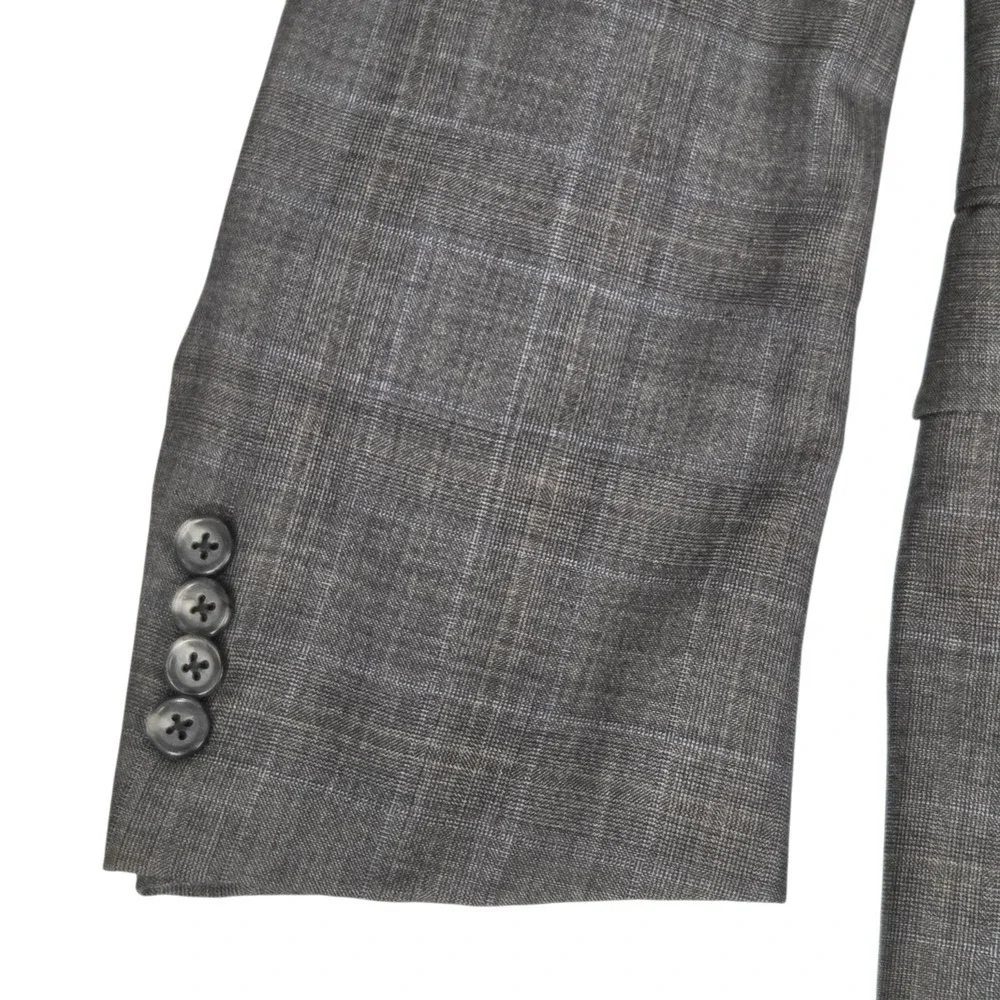 HICKEY FREEMAN Gray Loro Piana 120s Plaid Wool Blazer Sport Coat Jacket 44L